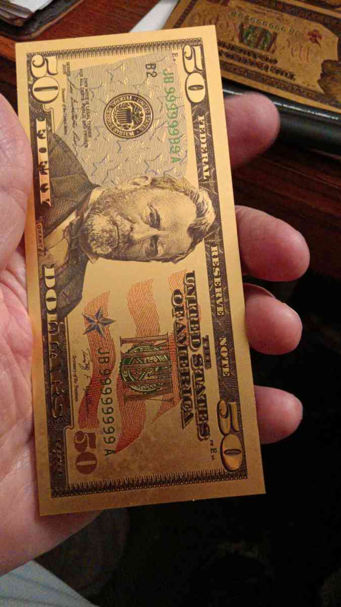 Set of Seven Commemorative Golden Bills covered with gold - Lemoore, California - FleaMarketBay