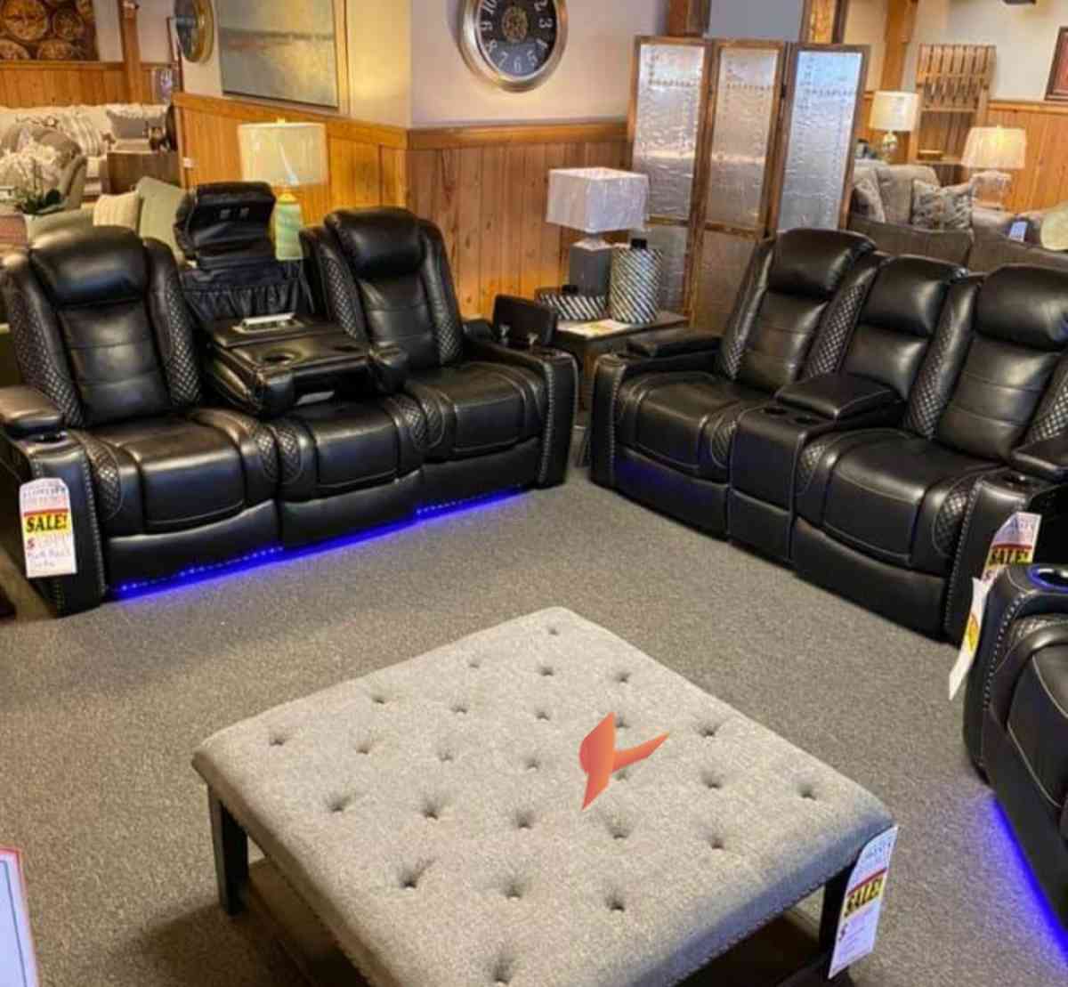 Black Power Reclining Living Room Set sofa loveseat - Houston, Texas - FleaMarketBay