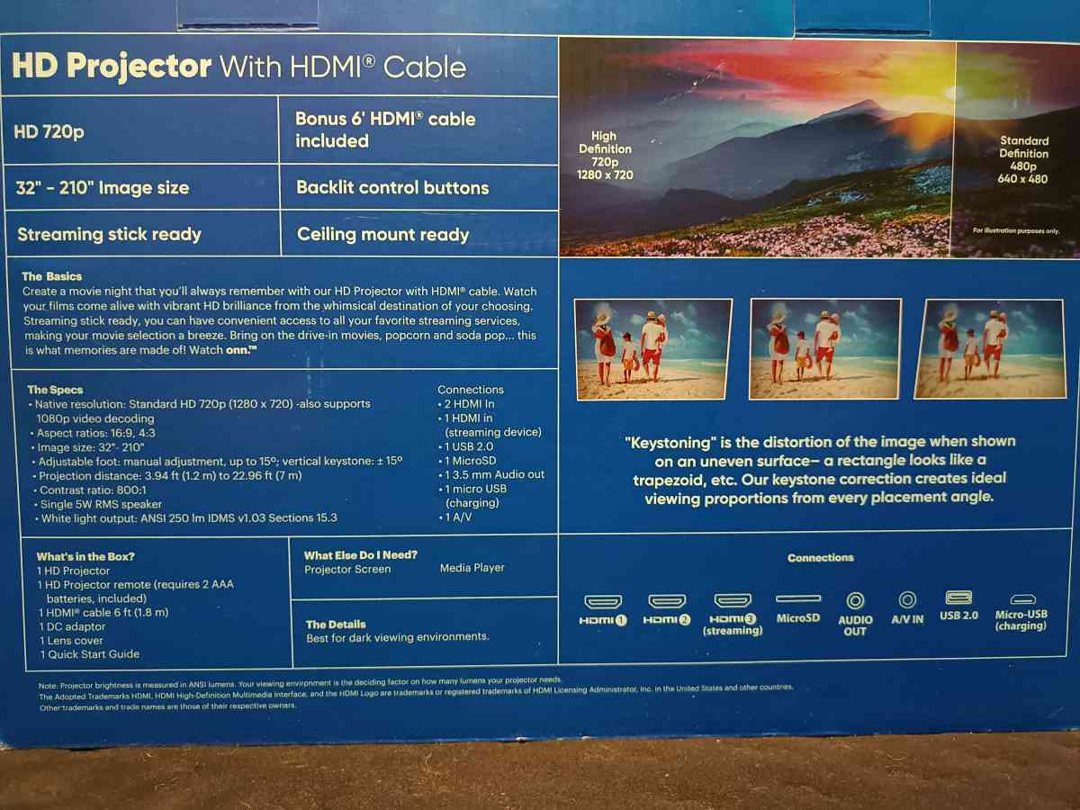 onn  HD Projector with HDMI Cable - Montrose, Colorado - FleaMarketBay