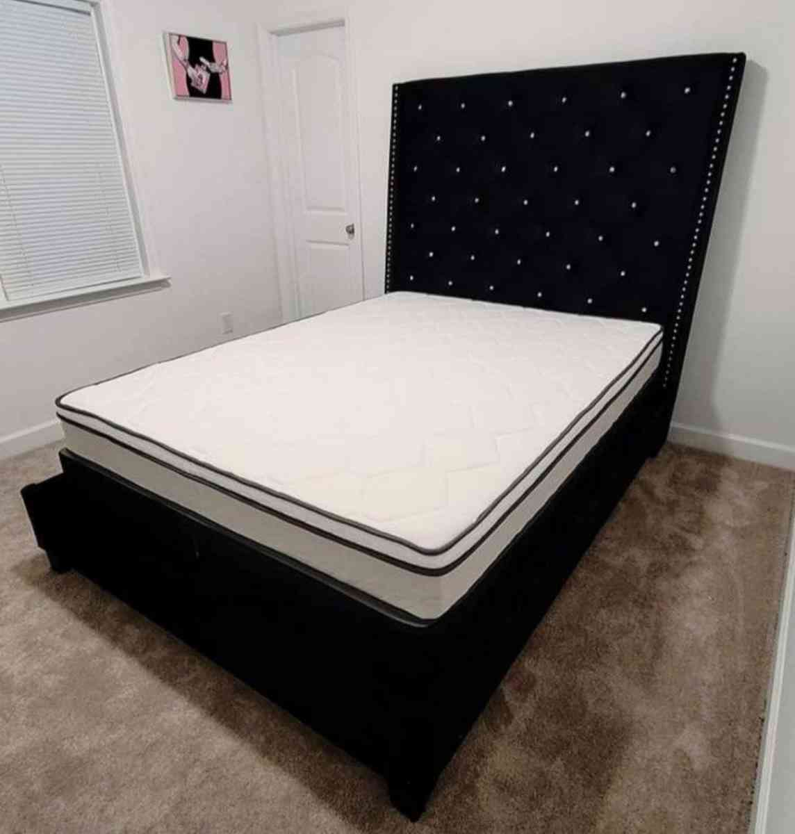 Black queen Upholstered Bed Frame Cama king Size Available - Houston, Texas - FleaMarketBay