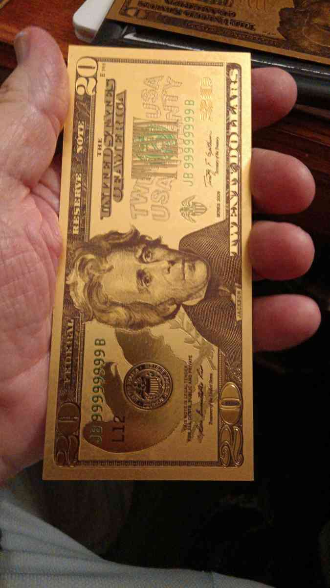 Set of Seven Commemorative Golden Bills covered with gold - Lemoore, California - FleaMarketBay