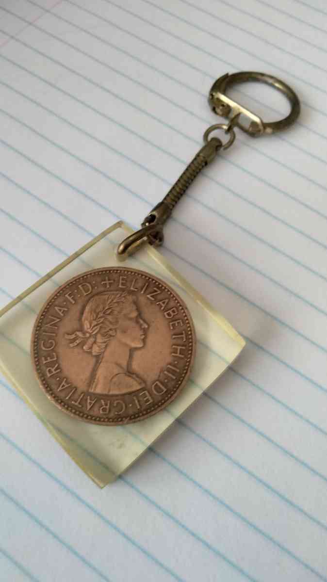 old vintage 1967 penny Elizabeth keychain - Catasauqua, Pennsylvania