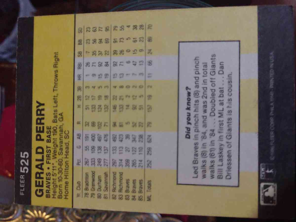 Gerald Perry Baseball Card - Eunice, Louisiana - FleaMarketBay