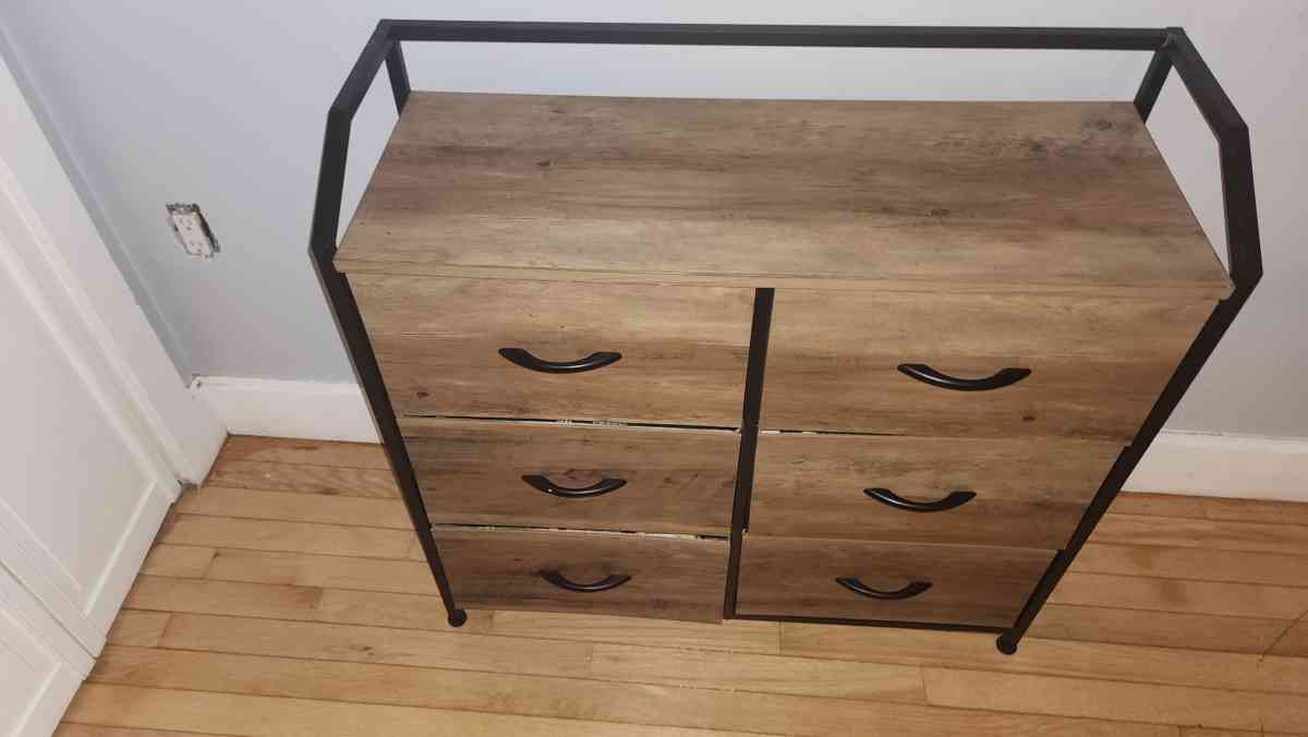 Bamboo Wood Antique Metal 6 Drawer Dresser