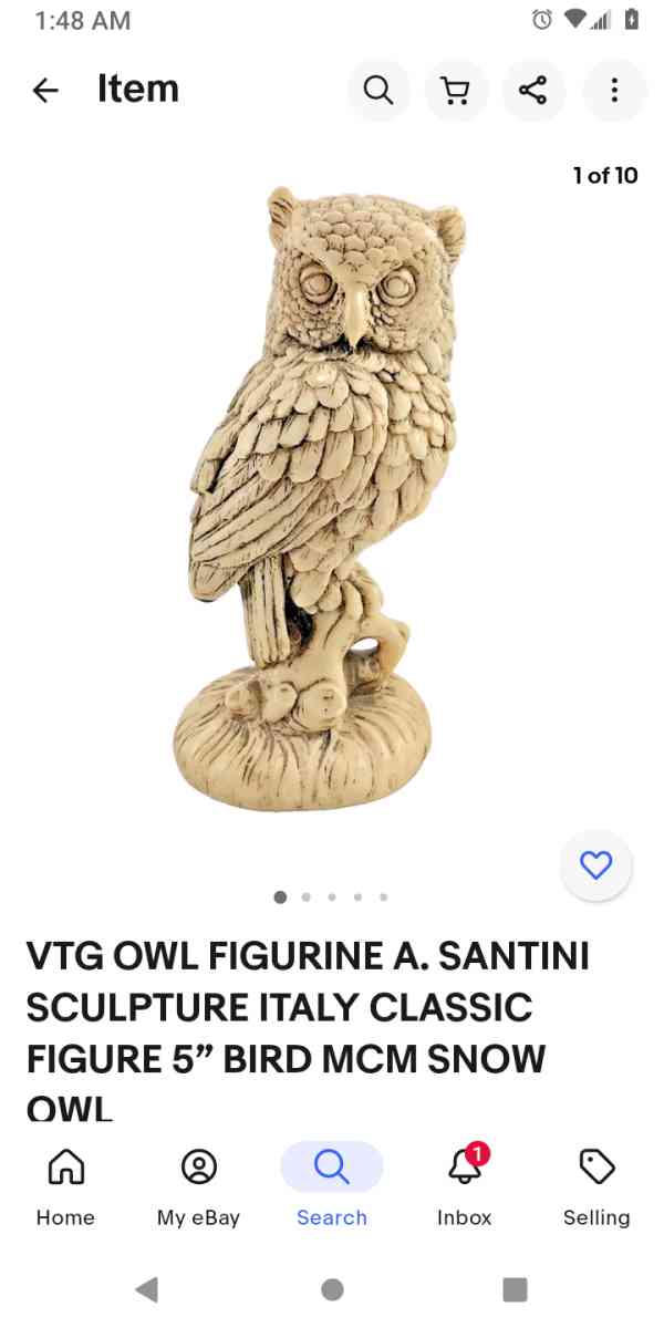 Alabaster carved figurine white owl w red eyes - Muskogee, Oklahoma - FleaMarketBay