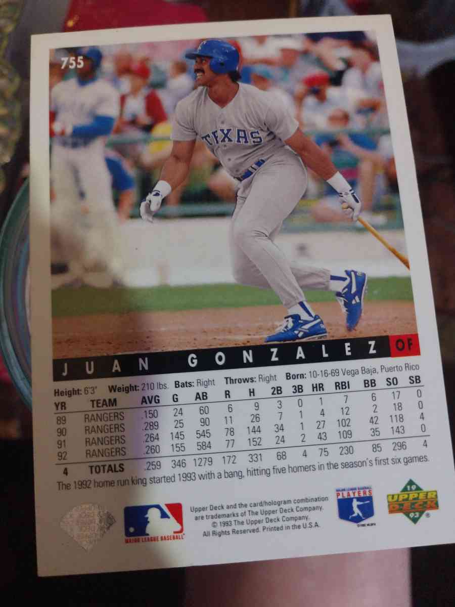 Juan Gonzalez Baseball Card - Eunice, Louisiana - FleaMarketBay