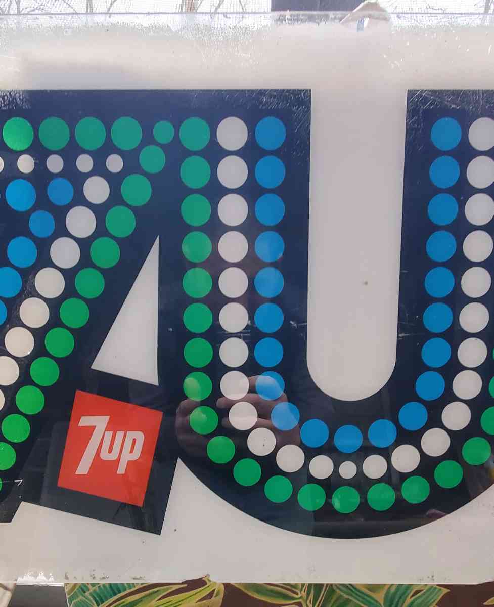 7 Up Plastic Acrylic Advertising Sign - Rock Island, Tennessee - FleaMarketBay