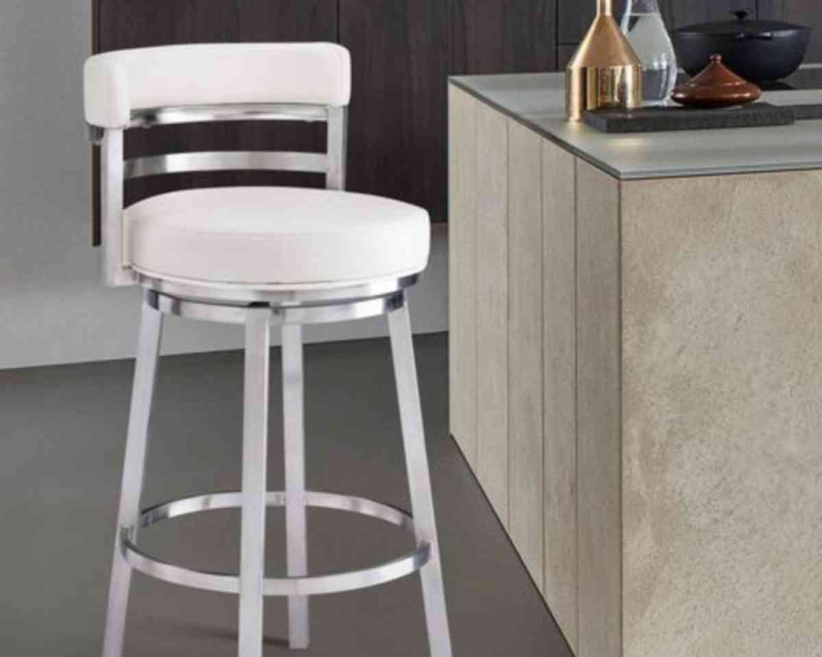 Madrid Faux Leather 26 Swivel Counter Stool  WhiteBrushed St - San Jose, California