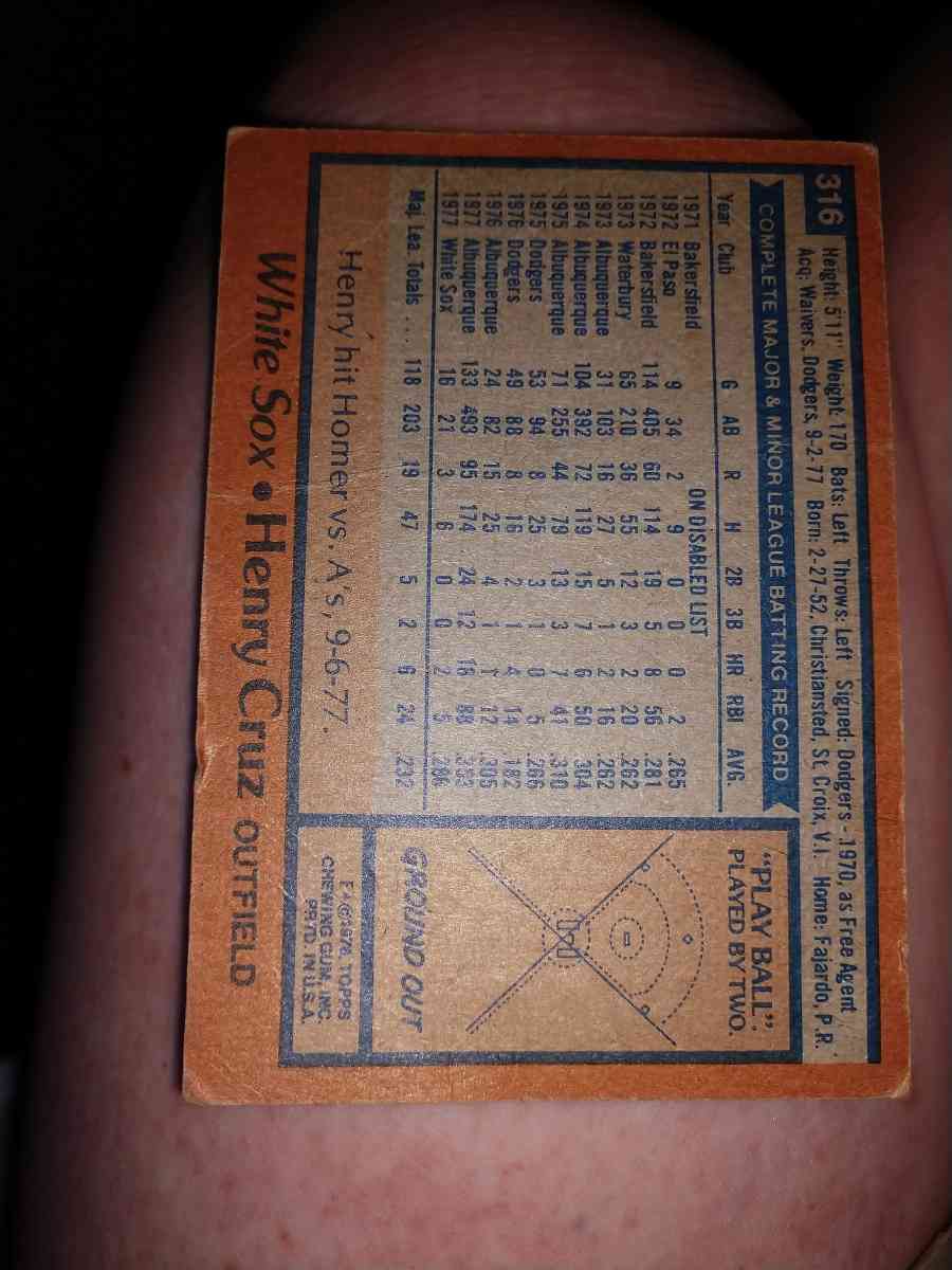 Henry Cruz Baseball Card - Eunice, Louisiana - FleaMarketBay