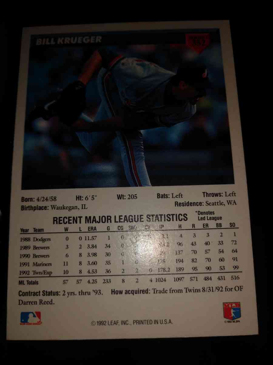 Bill Krueger Baseball Card - Eunice, Louisiana - FleaMarketBay