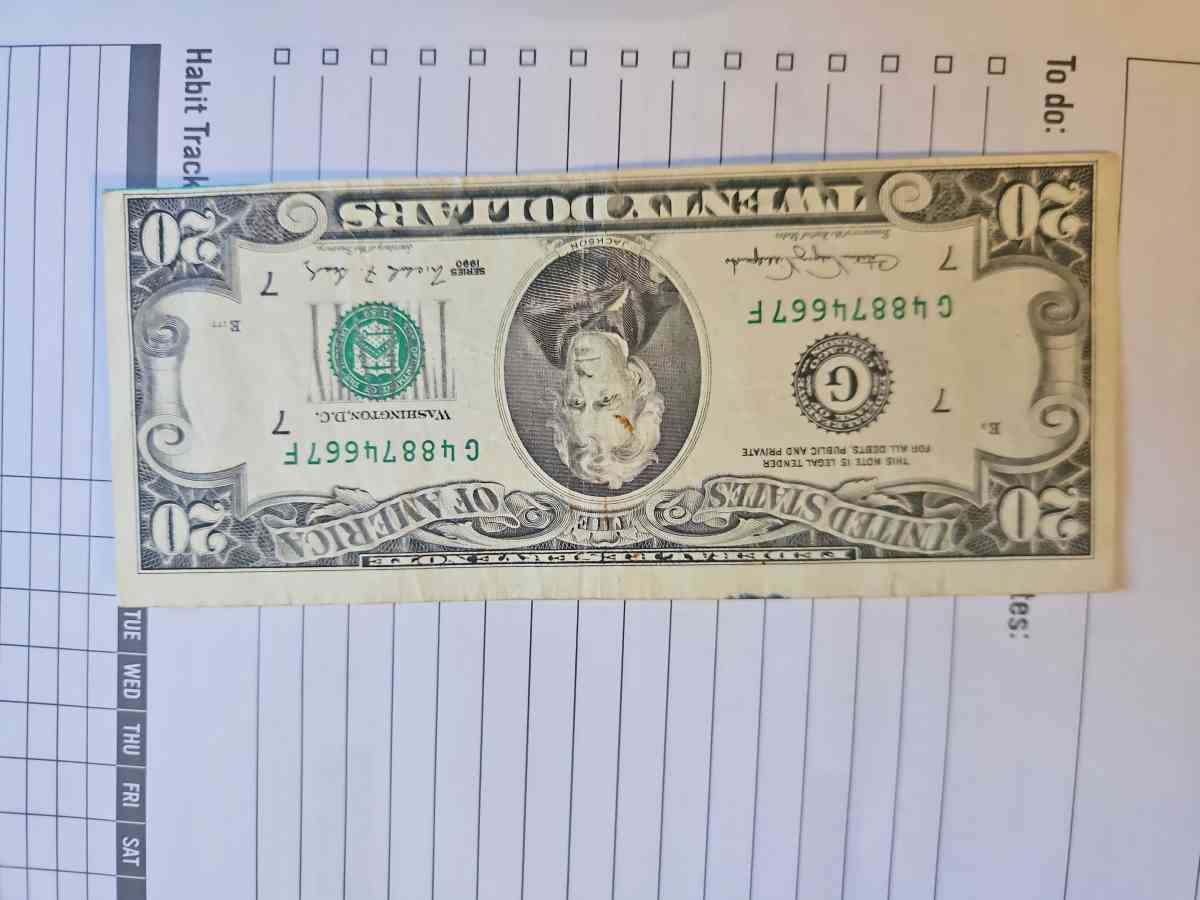 20 dollar bill miscut 1990 series G - Morrilton, Arkansas