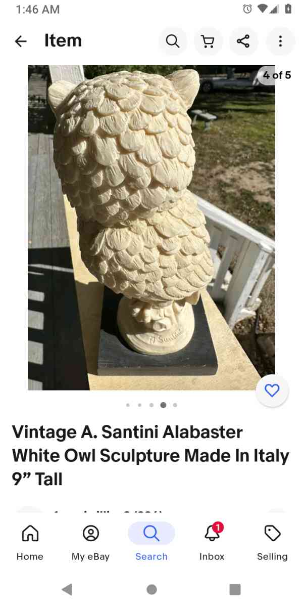 Alabaster carved figurine white owl w red eyes - Muskogee, Oklahoma - FleaMarketBay