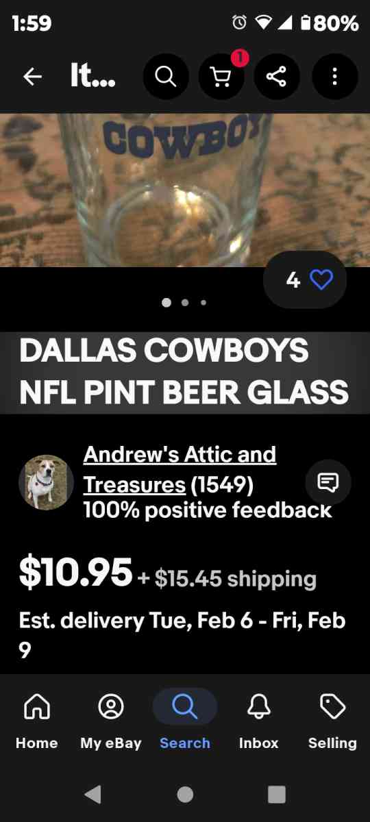 Collectable Dallas Cowboys 1 pint Glass - Philadelphia, Pennsylvania - FleaMarketBay