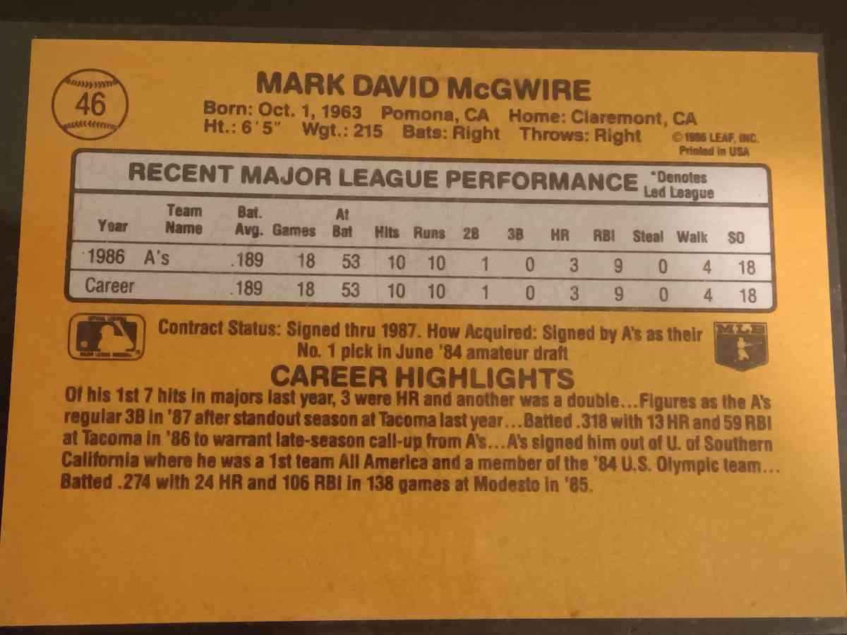 Mark McGwire 1987 Rated Rookie - Portland, Oregon - FleaMarketBay