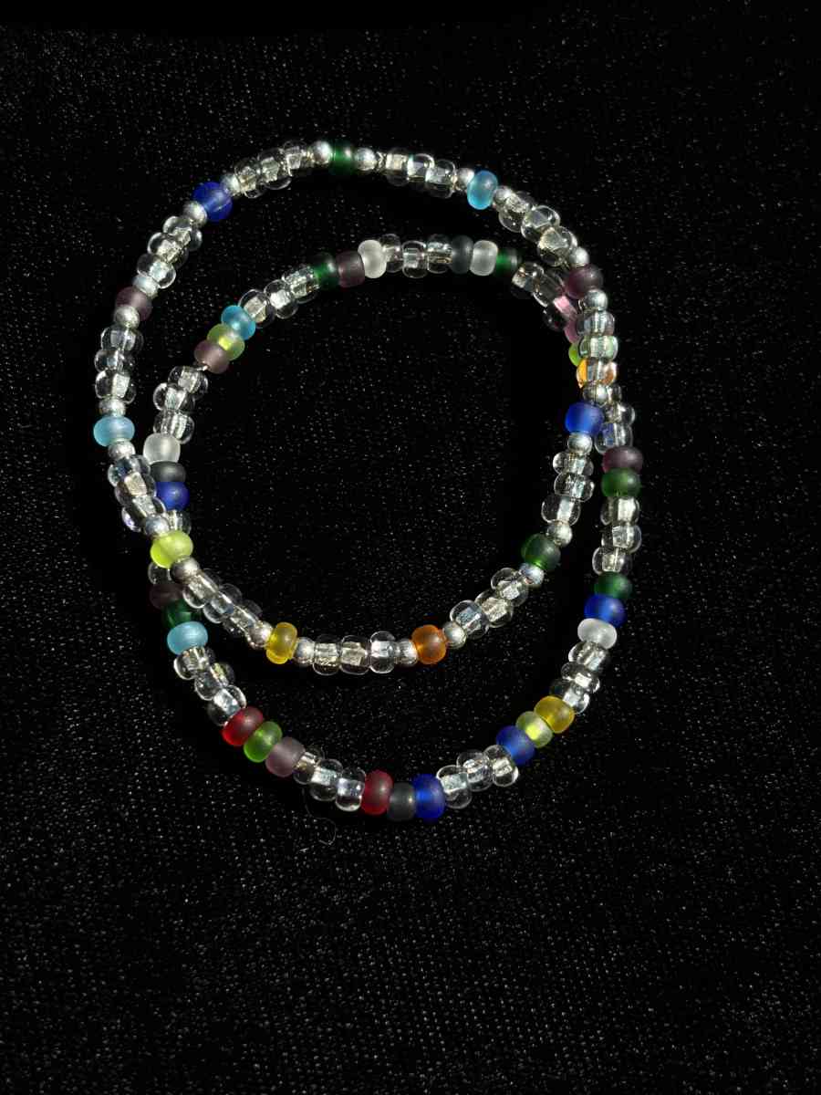 Handmade elastic rainbow and clear beaded bracelets - Tehachapi, California - FleaMarketBay