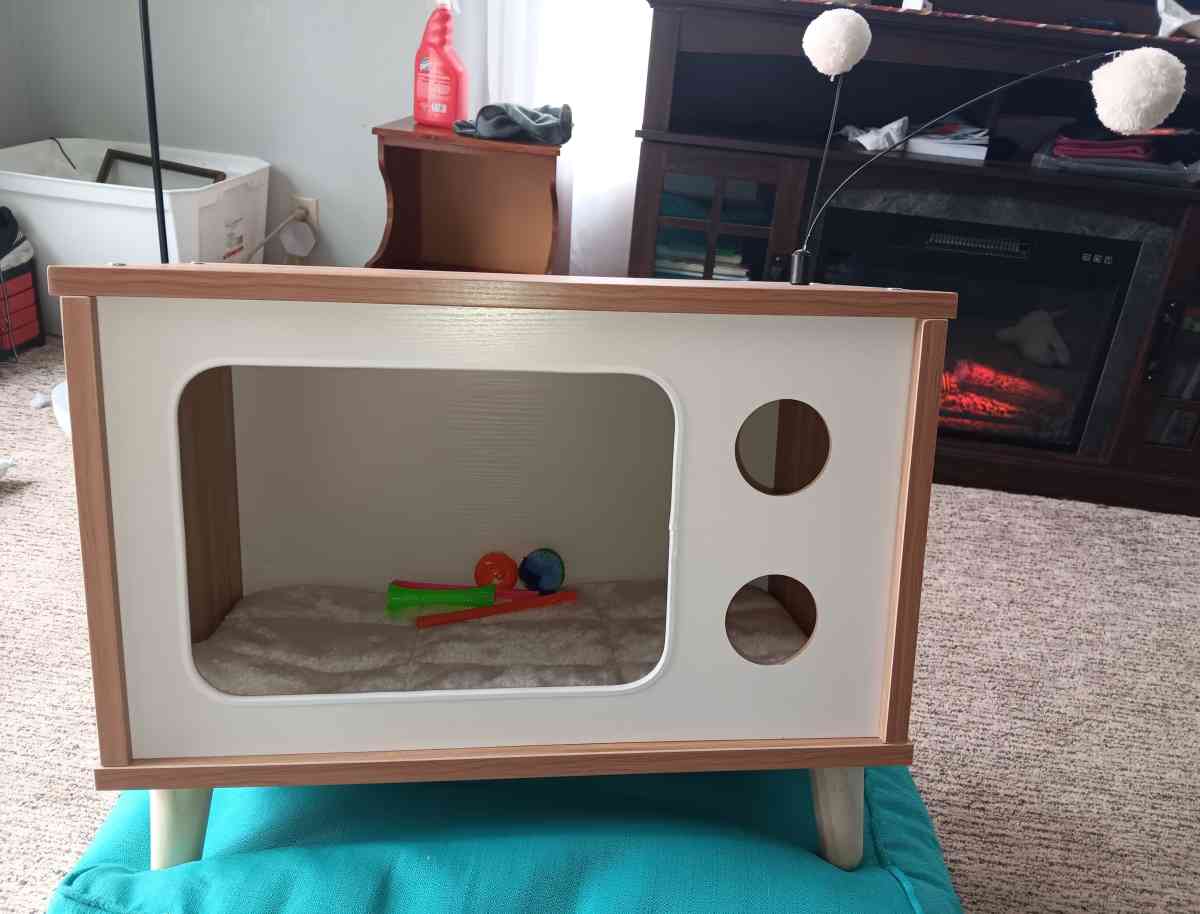 cat bed house toys and scratch pad