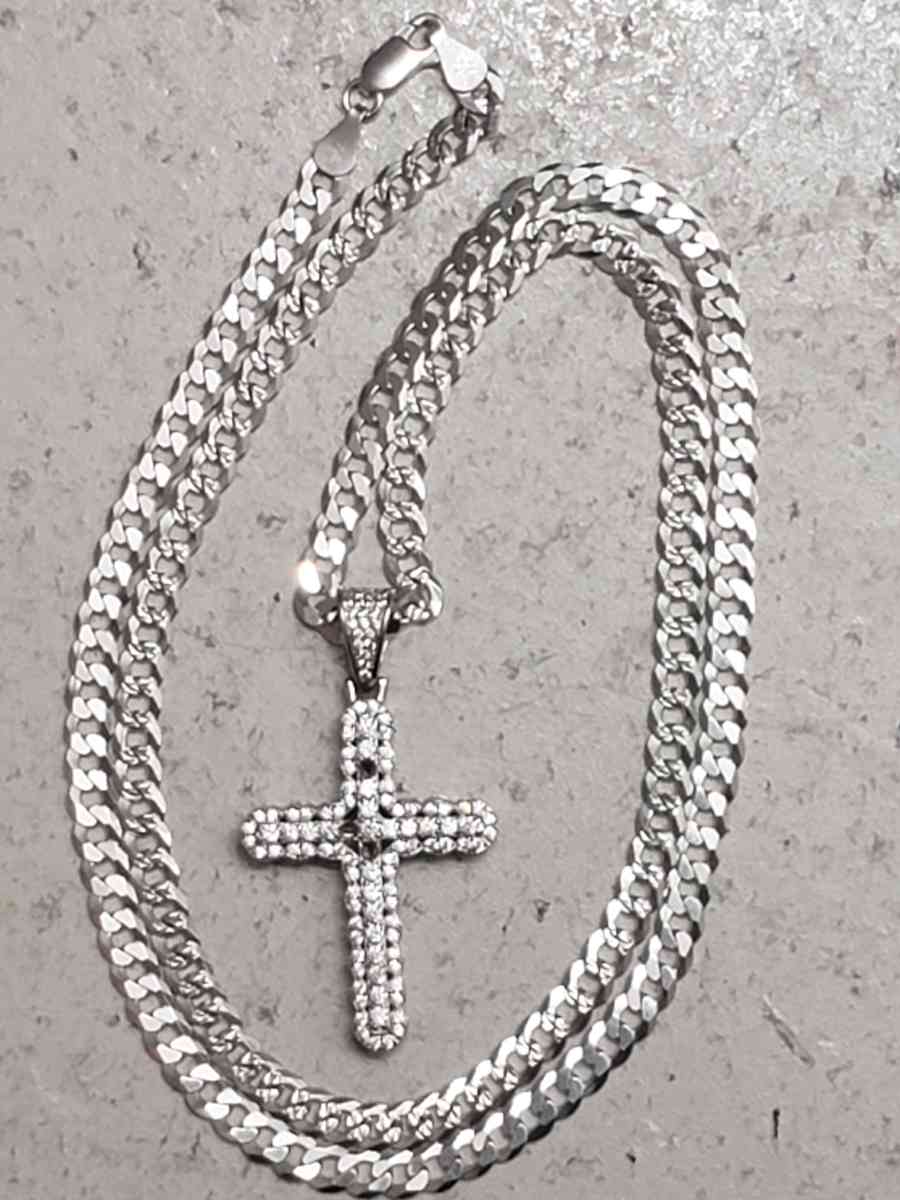 26 inch Sterling Silver Chain with Cross Charm - San Antonio, Texas - FleaMarketBay