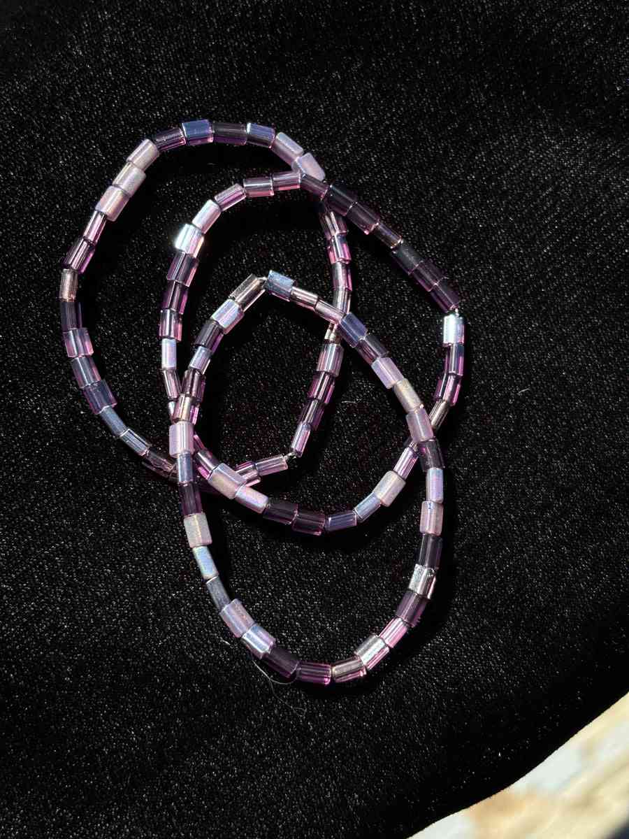 Handmade stretchy elastic purple beaded bracelets set of 3 - Tehachapi, California - FleaMarketBay