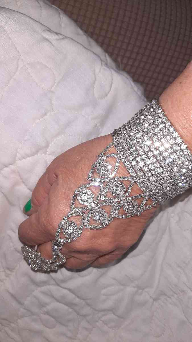 Austrian Crystal Spiral Bracelet with Attached Ring - Englewood, Florida - FleaMarketBay