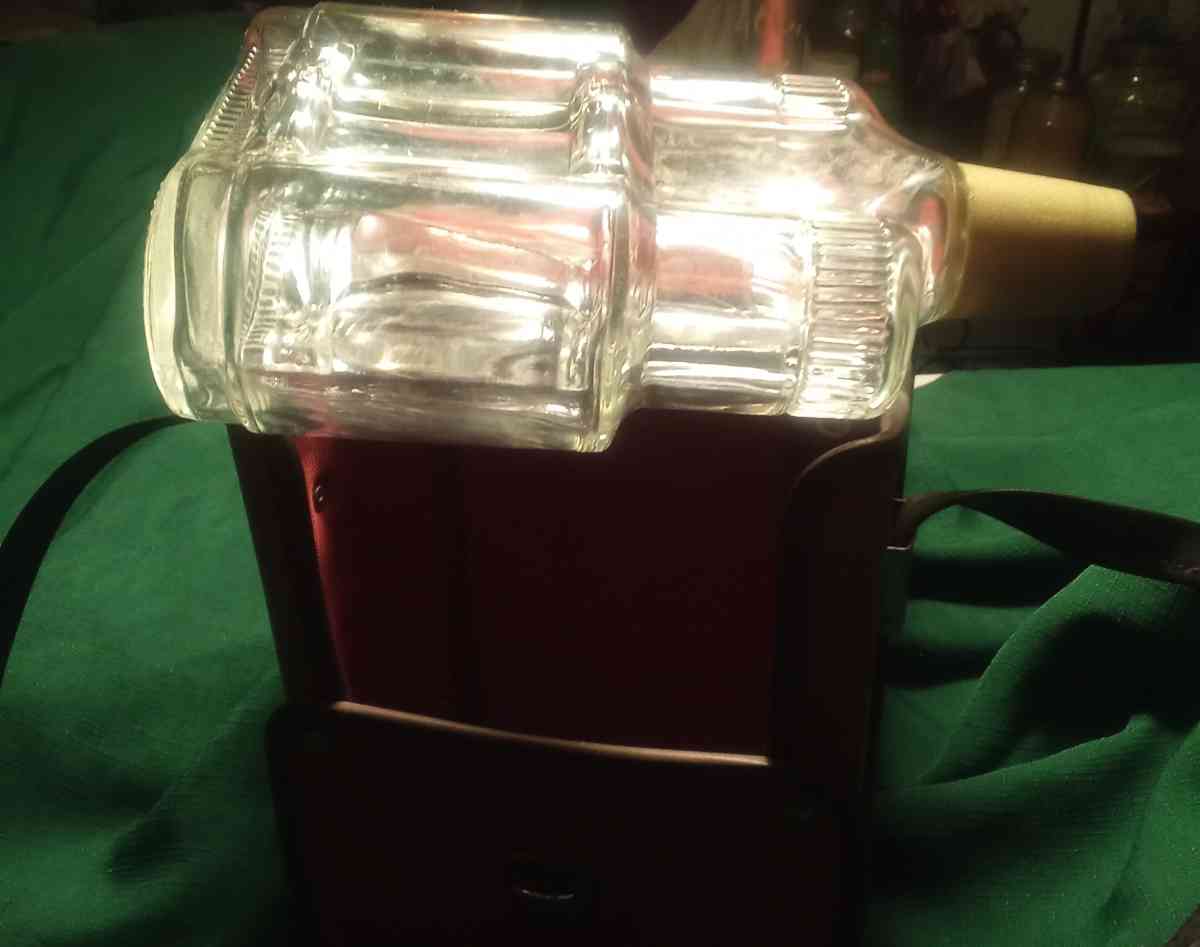 Vintage Old Charter Binocular Bottle w Leather Case - Spencer, Oklahoma
