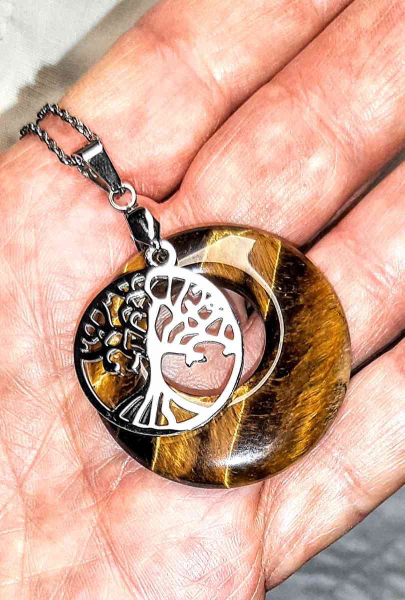 Natural Tiger Eye Tree Of Life Necklace - Englewood, Florida - FleaMarketBay