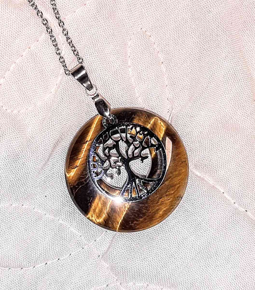 Natural Tiger Eye Tree Of Life Necklace - Englewood, Florida