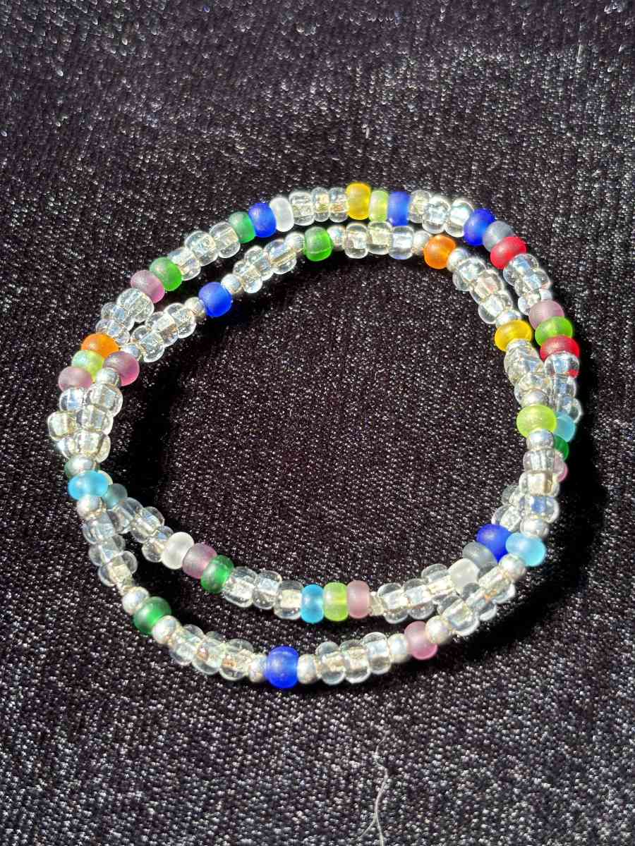 Handmade elastic rainbow and clear beaded bracelets - Tehachapi, California - FleaMarketBay
