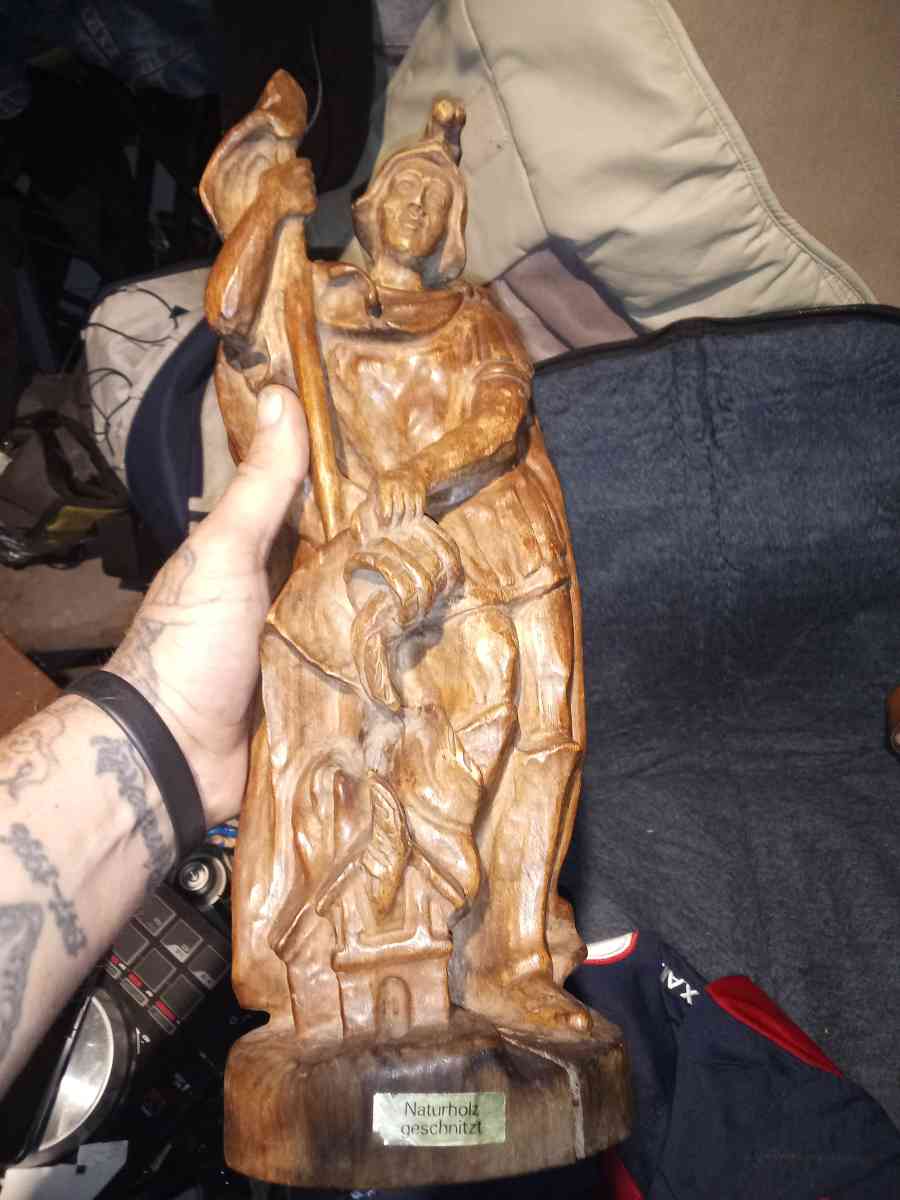 wood carving of a Roman firefighter - Tampa, Florida - FleaMarketBay