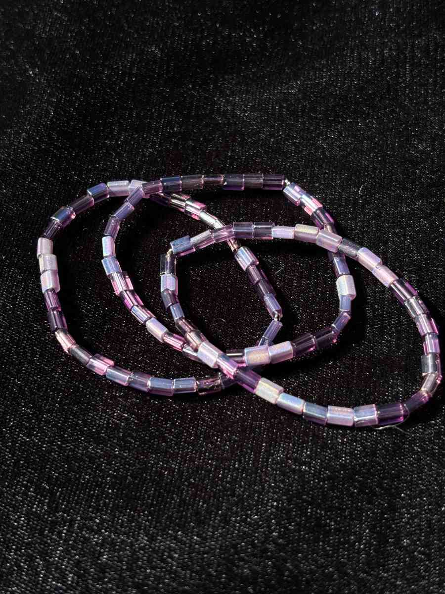 Handmade stretchy elastic purple beaded bracelets set of 3 - Tehachapi, California