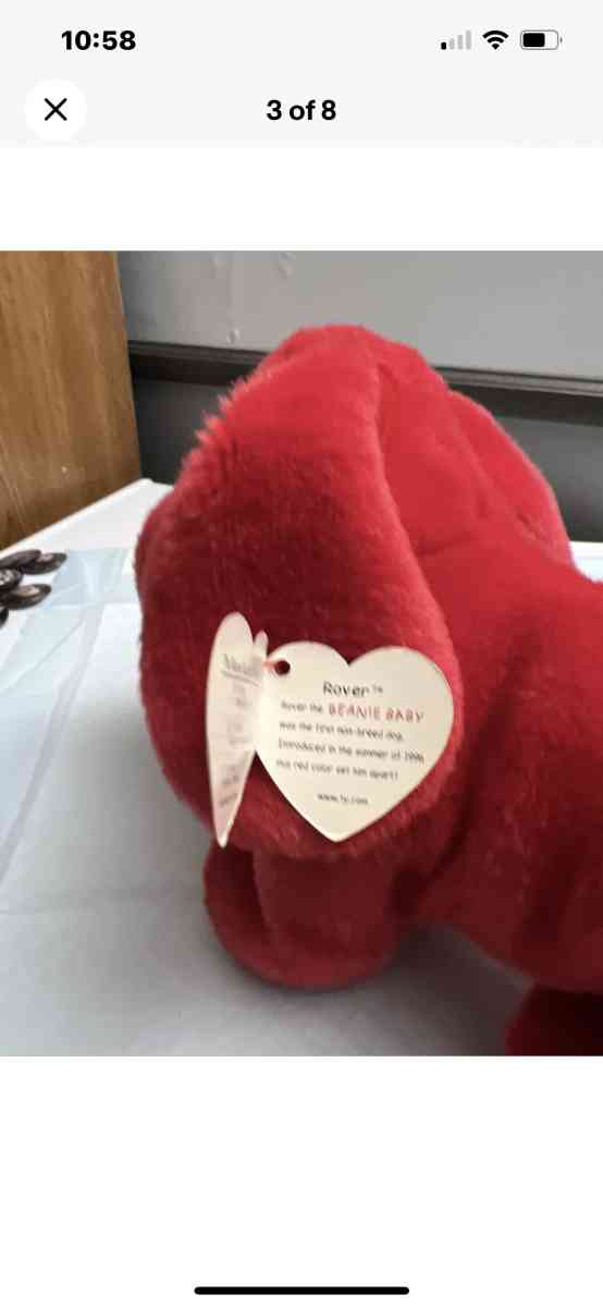 Ty Rover the red dog beanie buddy  error left ear backwards - Dyersburg, Tennessee - FleaMarketBay