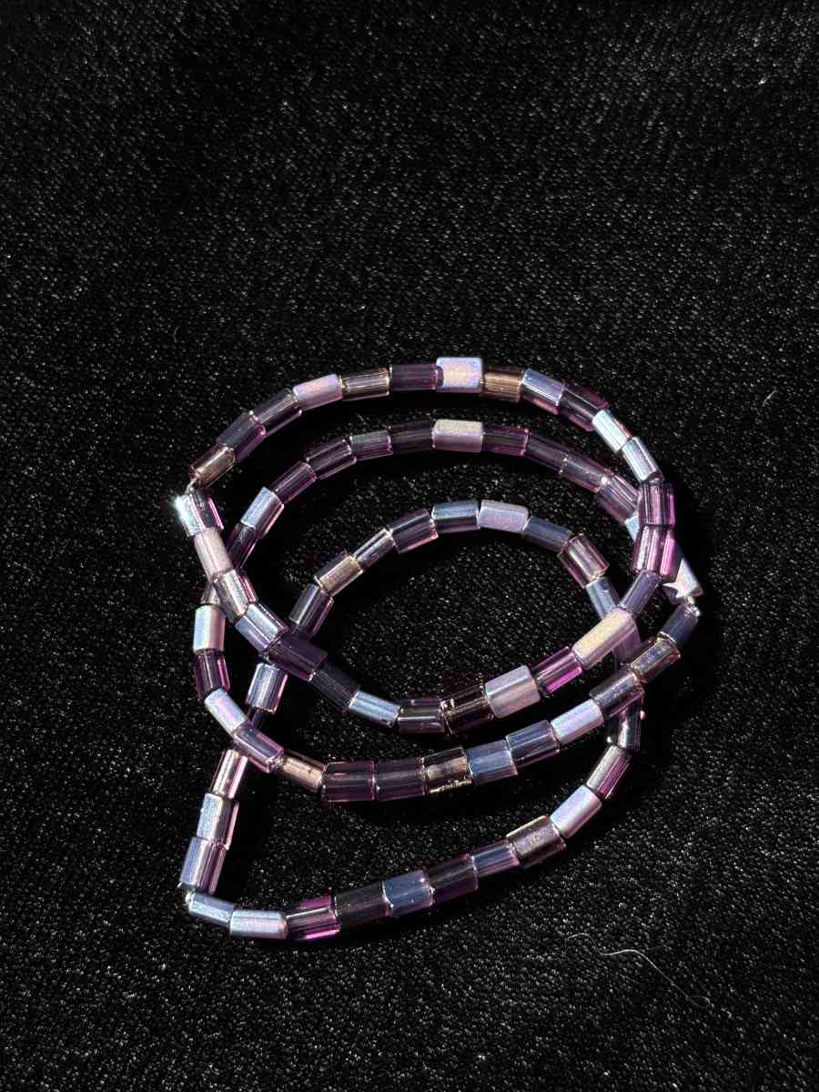 set of 3 handmade elastic purple beaded bracelets - Tehachapi, California - FleaMarketBay