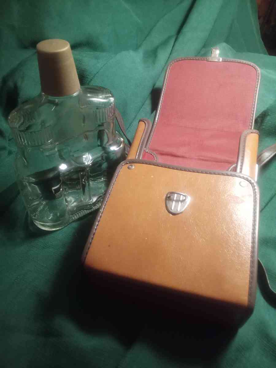 Vintage Old Charter Binocular Bottle w Leather Case - Spencer, Oklahoma - FleaMarketBay