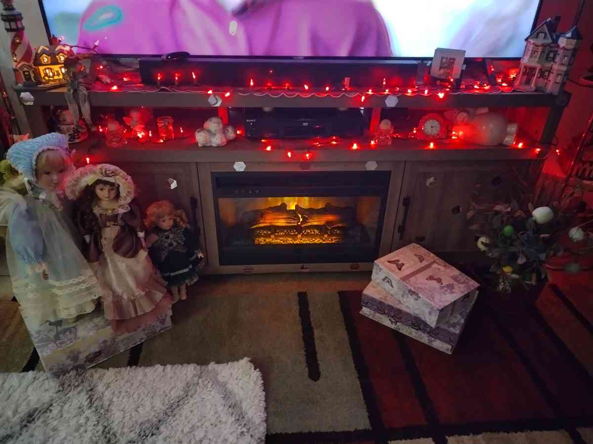 75 inch Philips 4 K smart TV and 80 inch fireplace