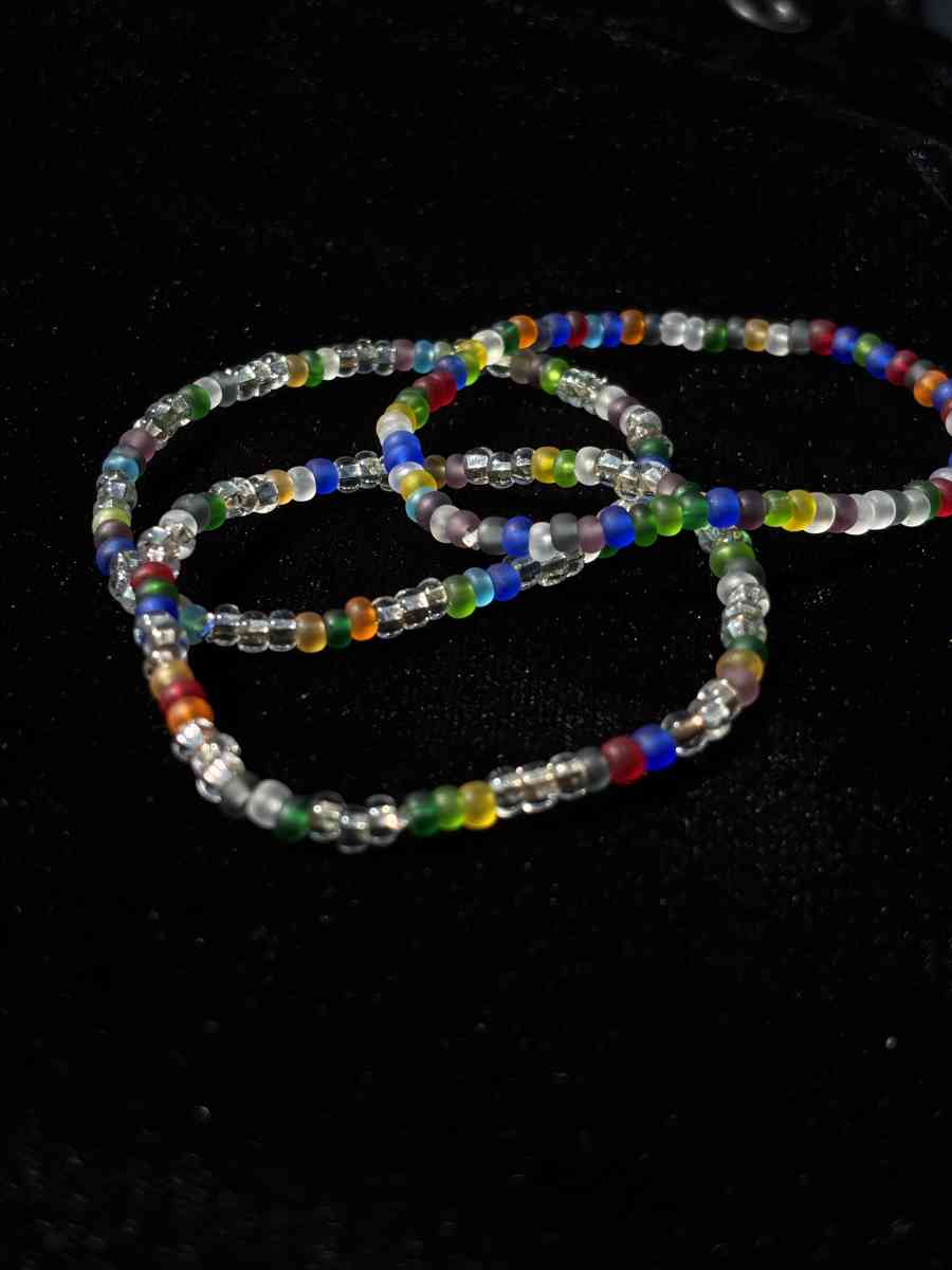 Set of 3 elastic rainbow and clear beaded bracelets - Tehachapi, California - FleaMarketBay