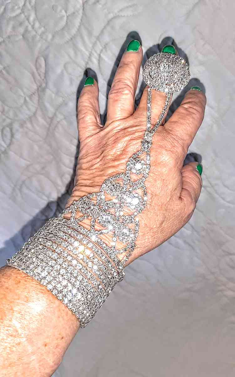 Austrian Crystal Spiral Bracelet with Attached Ring - Englewood, Florida - FleaMarketBay