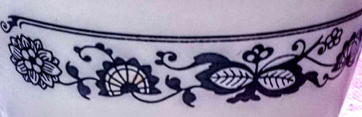 Pyrex Milk Glass Cup with Blue Flowers Design - Muldrow, Oklahoma - FleaMarketBay