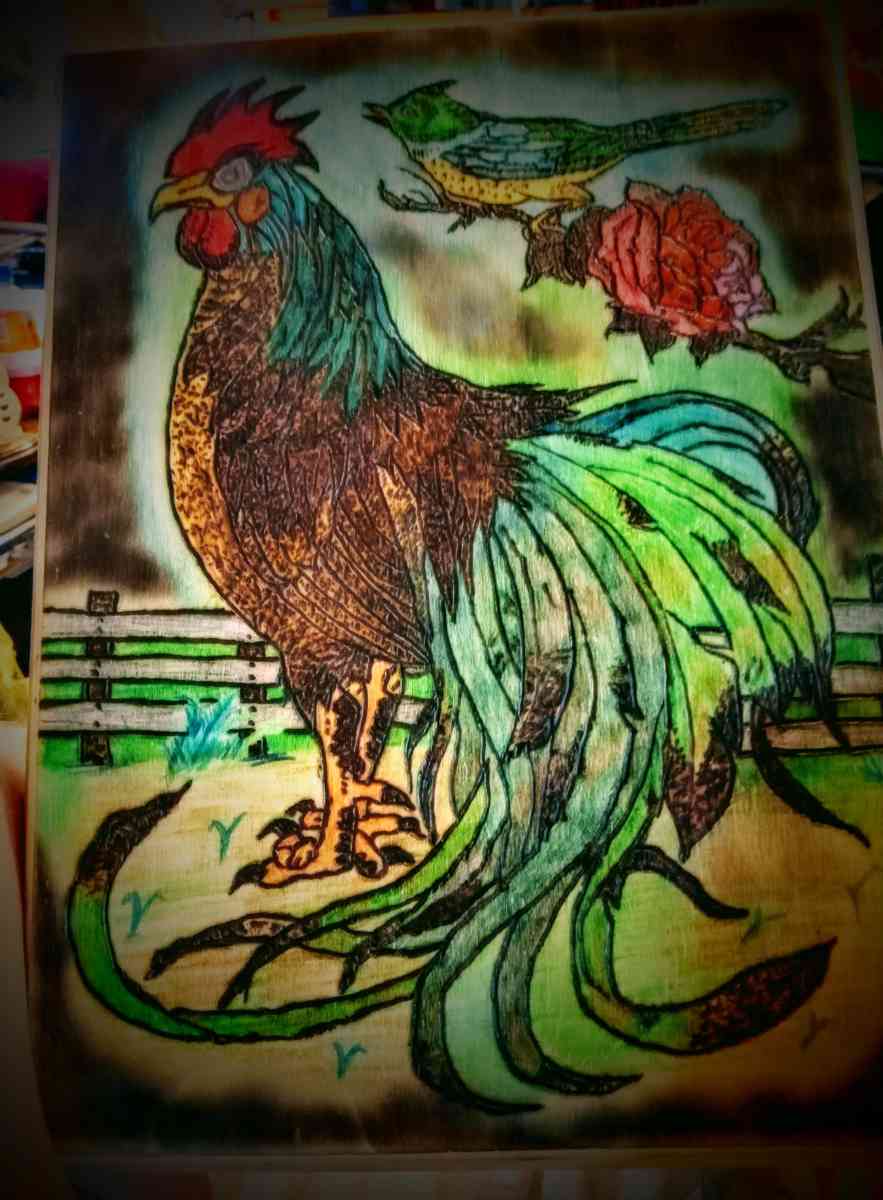 Handmade and painted woodburned rooster picture - Cumberland, Virginia