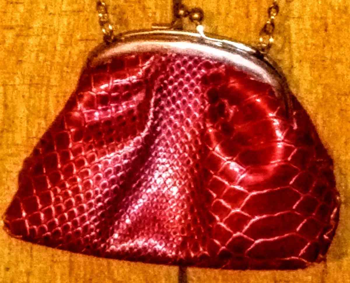 Red Small Rattlesnake Pattern Clutch with 25in Silver Chain - Muldrow, Oklahoma - FleaMarketBay
