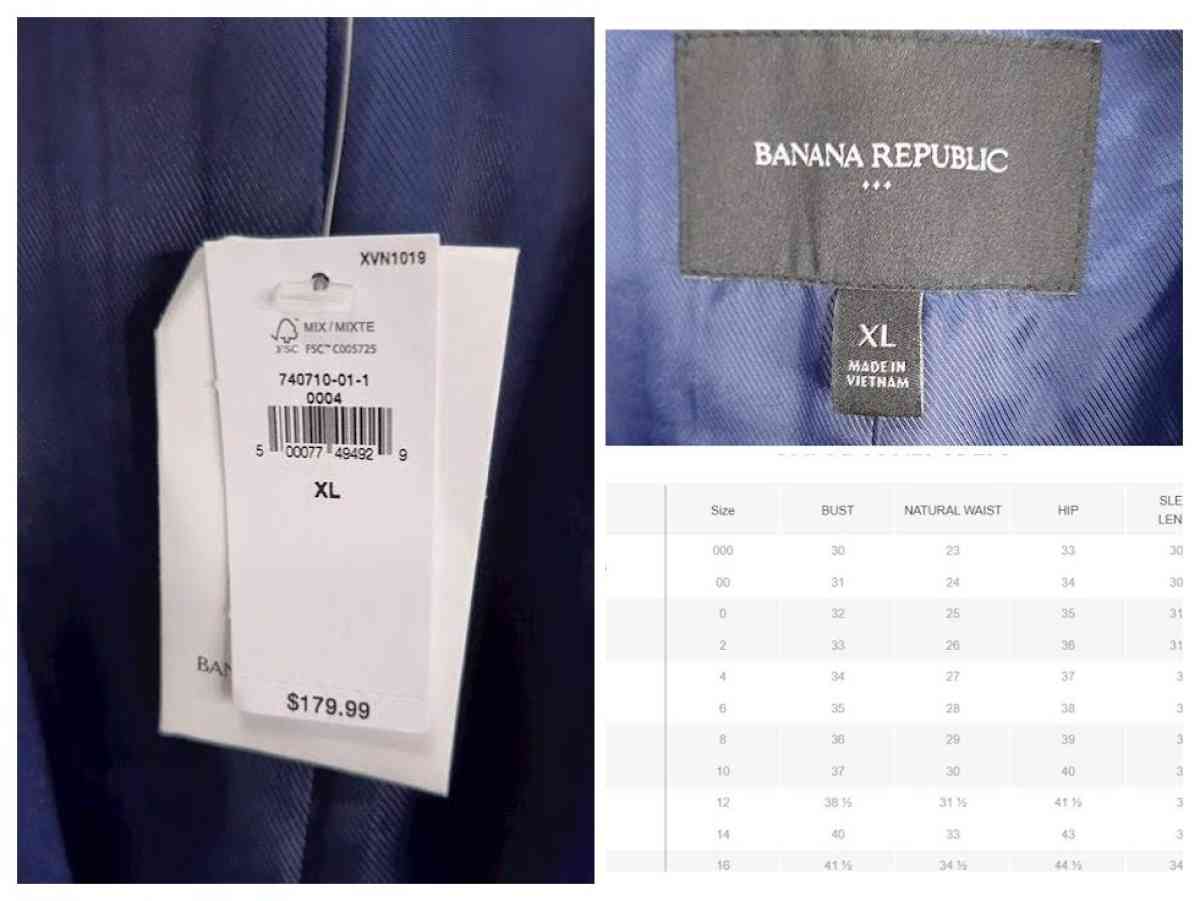 Banana Republic Blue Long Coat NWT Size XL - Chicago Heights, Illinois - FleaMarketBay