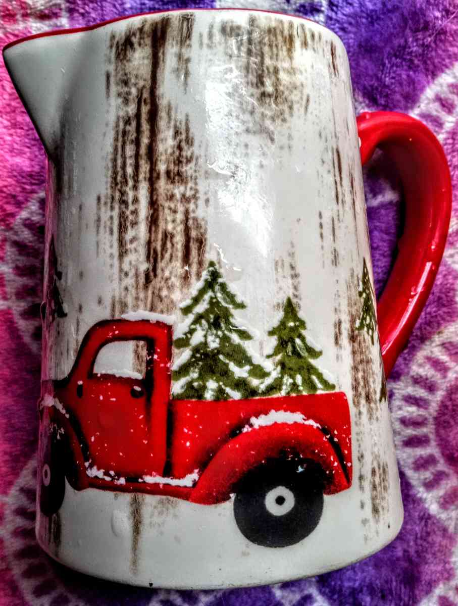 Christmas Red Truck Sugar Bowl and Creamer Pitcher - Muldrow, Oklahoma - FleaMarketBay