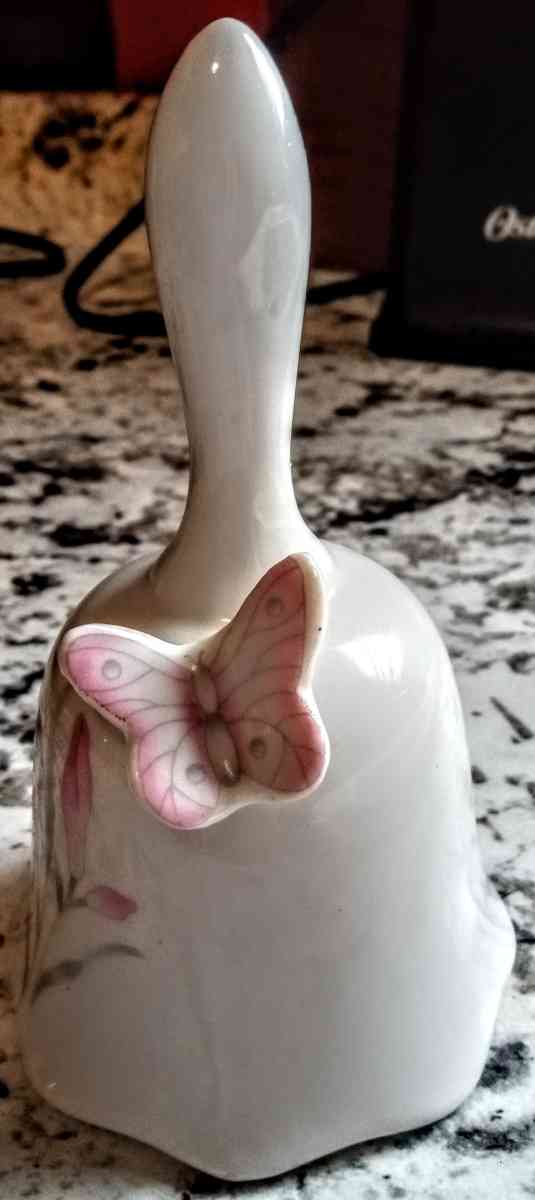 White Porcelain Pink Butterfly Bell - Muldrow, Oklahoma - FleaMarketBay