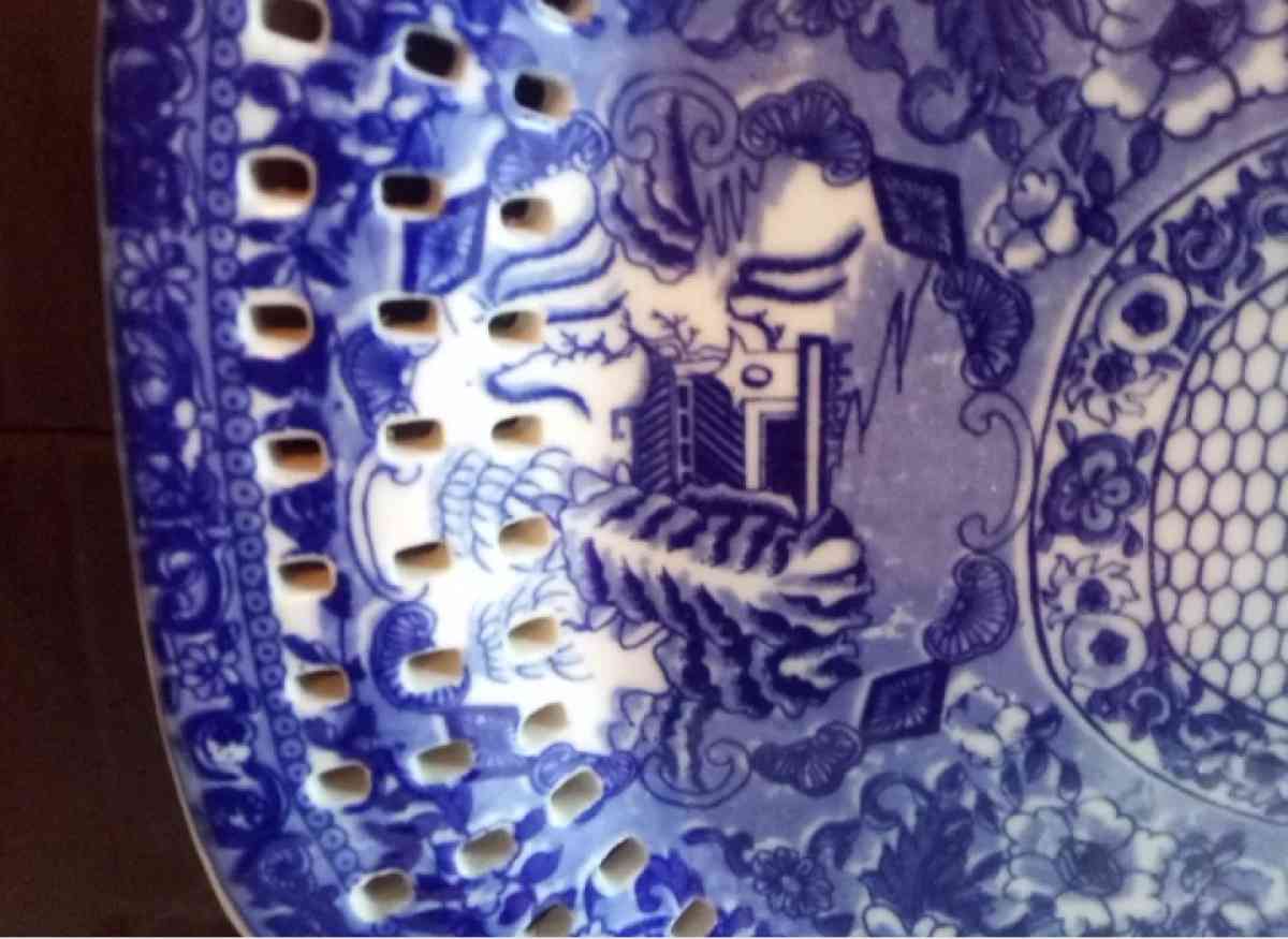 VictoriaWare Blue and White Transferware Platter 1900s - Stockton, California - FleaMarketBay