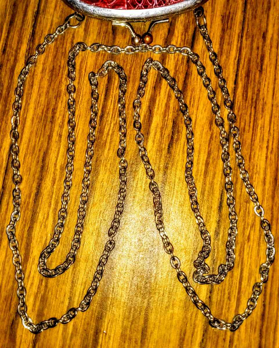 Red Small Rattlesnake Pattern Clutch with 25in Silver Chain - Muldrow, Oklahoma