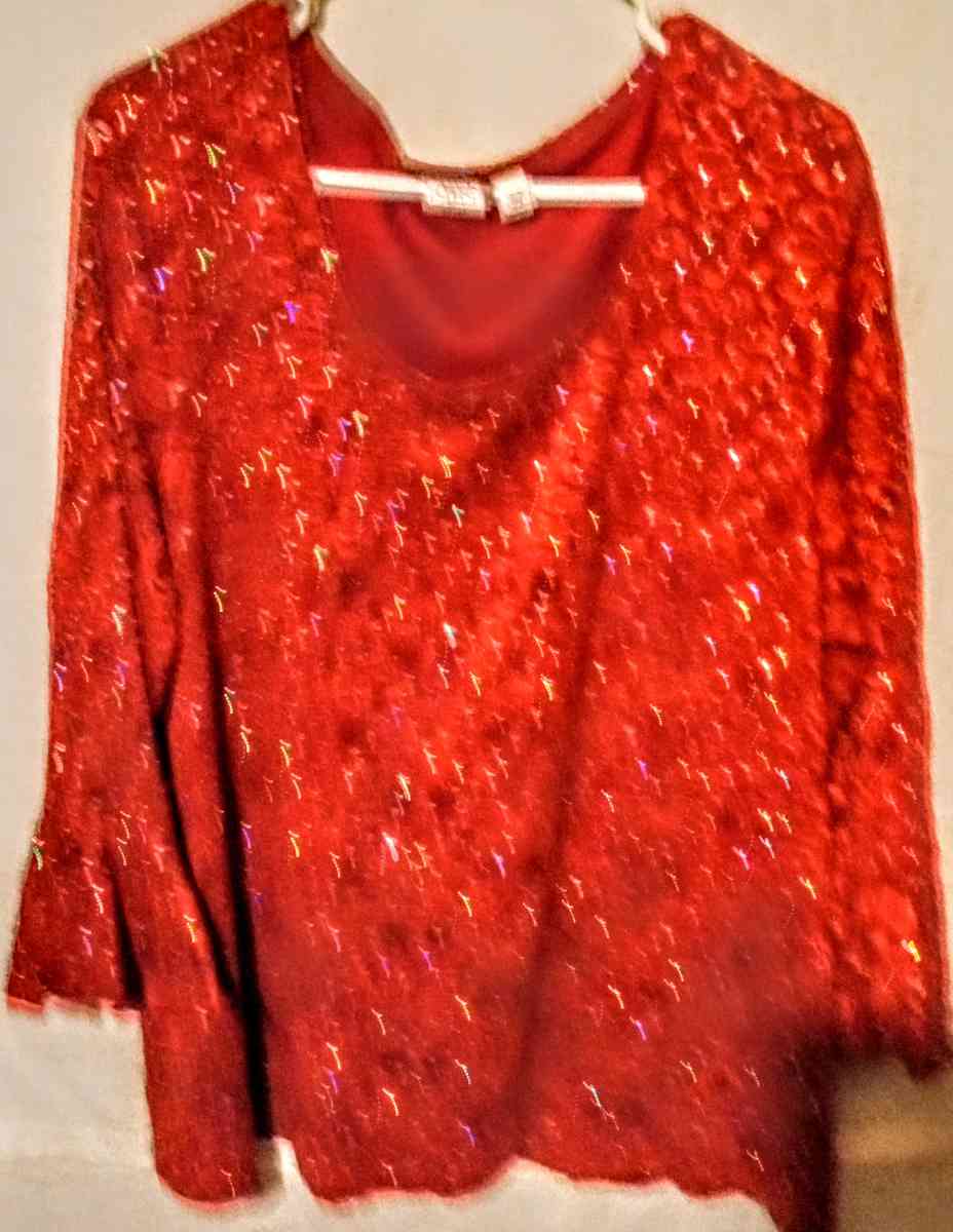 Cato Red Sequins Sheer Lace Long Sleeves Shirt - Muldrow, Oklahoma - FleaMarketBay
