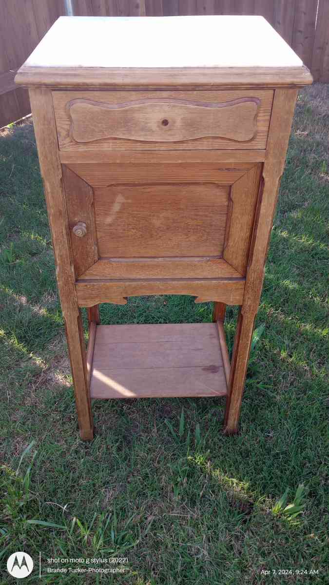 Antique small cut and wash kitchen table with marble slab - Greenville, Texas - FleaMarketBay