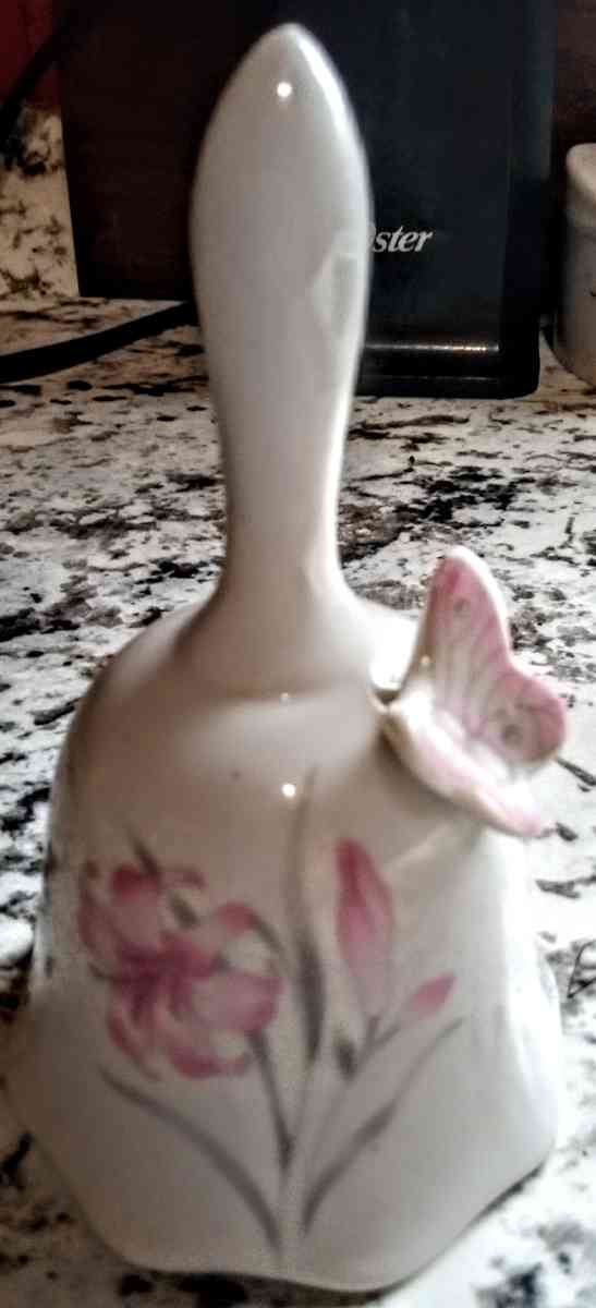 White Porcelain Pink Butterfly Bell - Muldrow, Oklahoma - FleaMarketBay