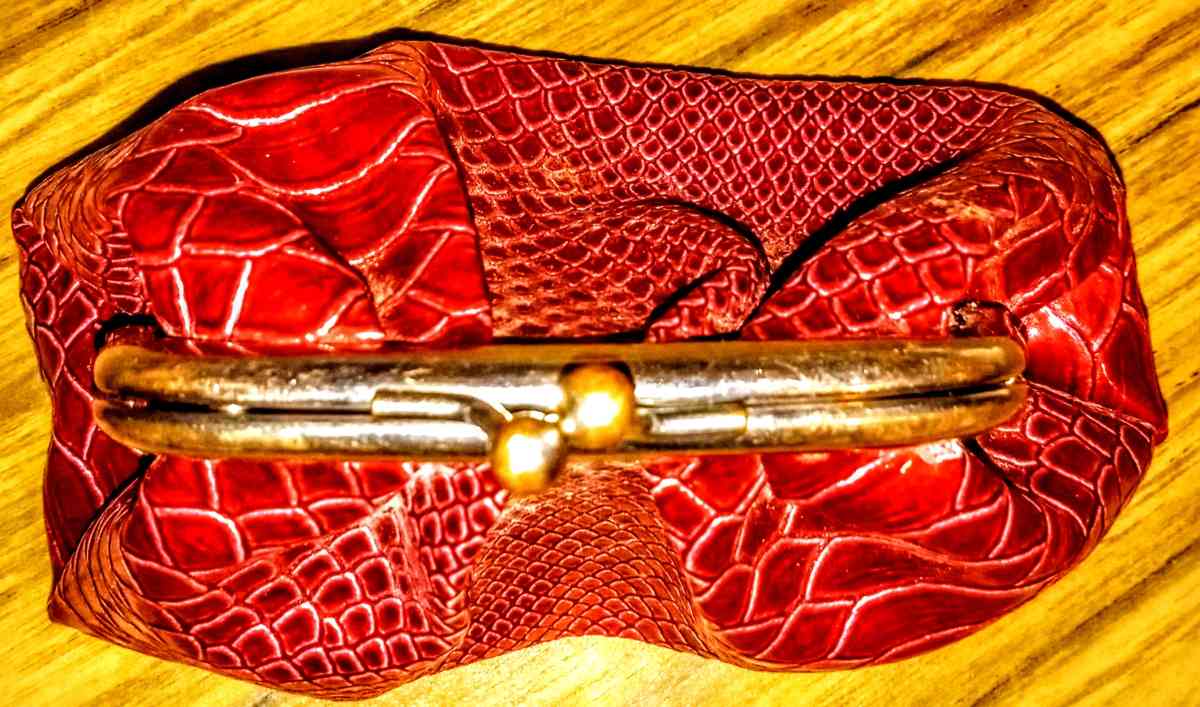 Red Small Rattlesnake Pattern Clutch with 25in Silver Chain - Muldrow, Oklahoma - FleaMarketBay