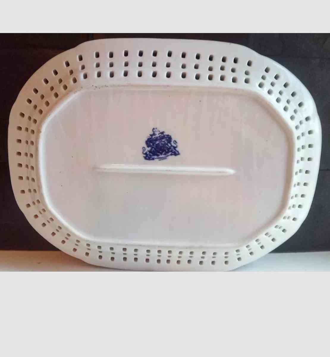 VictoriaWare Blue and White Transferware Platter 1900s - Stockton, California - FleaMarketBay