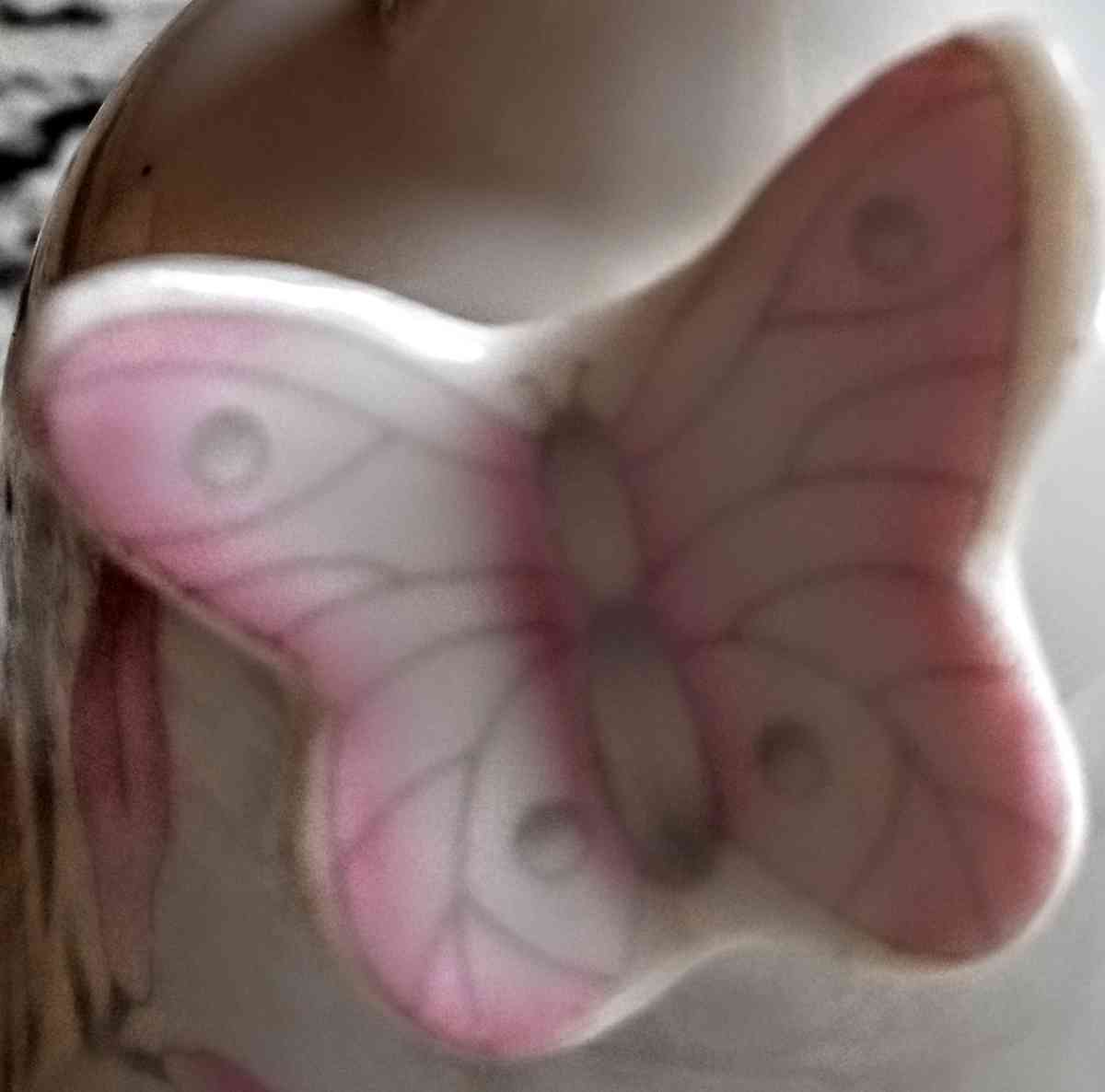 White Porcelain Pink Butterfly Bell - Muldrow, Oklahoma - FleaMarketBay