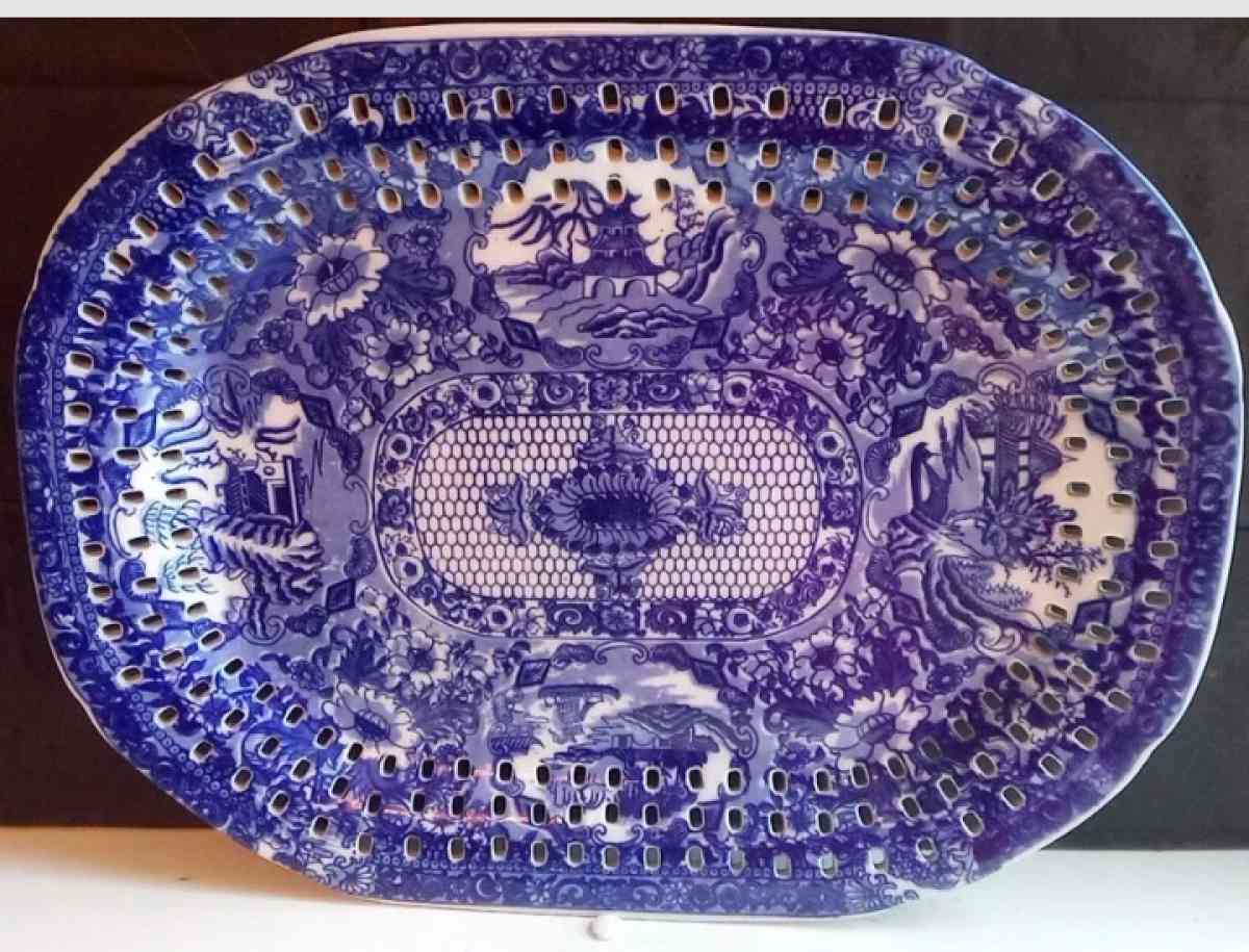 VictoriaWare Blue and White Transferware Platter 1900s
